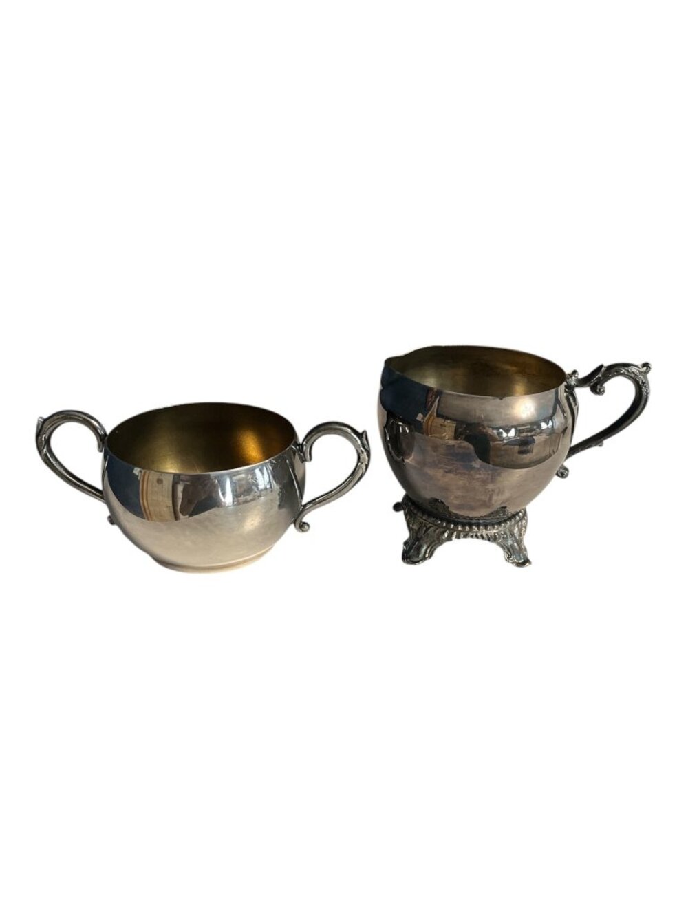 Vintage Wm A Rogers Silverplate Creamer Sugar Bowl Set Gold Tone Interiors